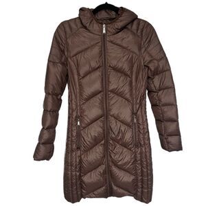 BCBGENERATION Hooded Puffer Down Packable Jacket Chocolate Brown Size XS